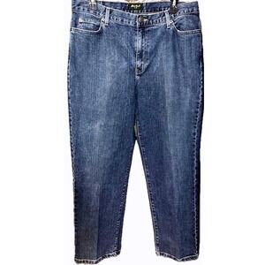 Eddie Bauer Women Medium Wash Straight Leg Jeans Size 16P Petite Blue Stretch